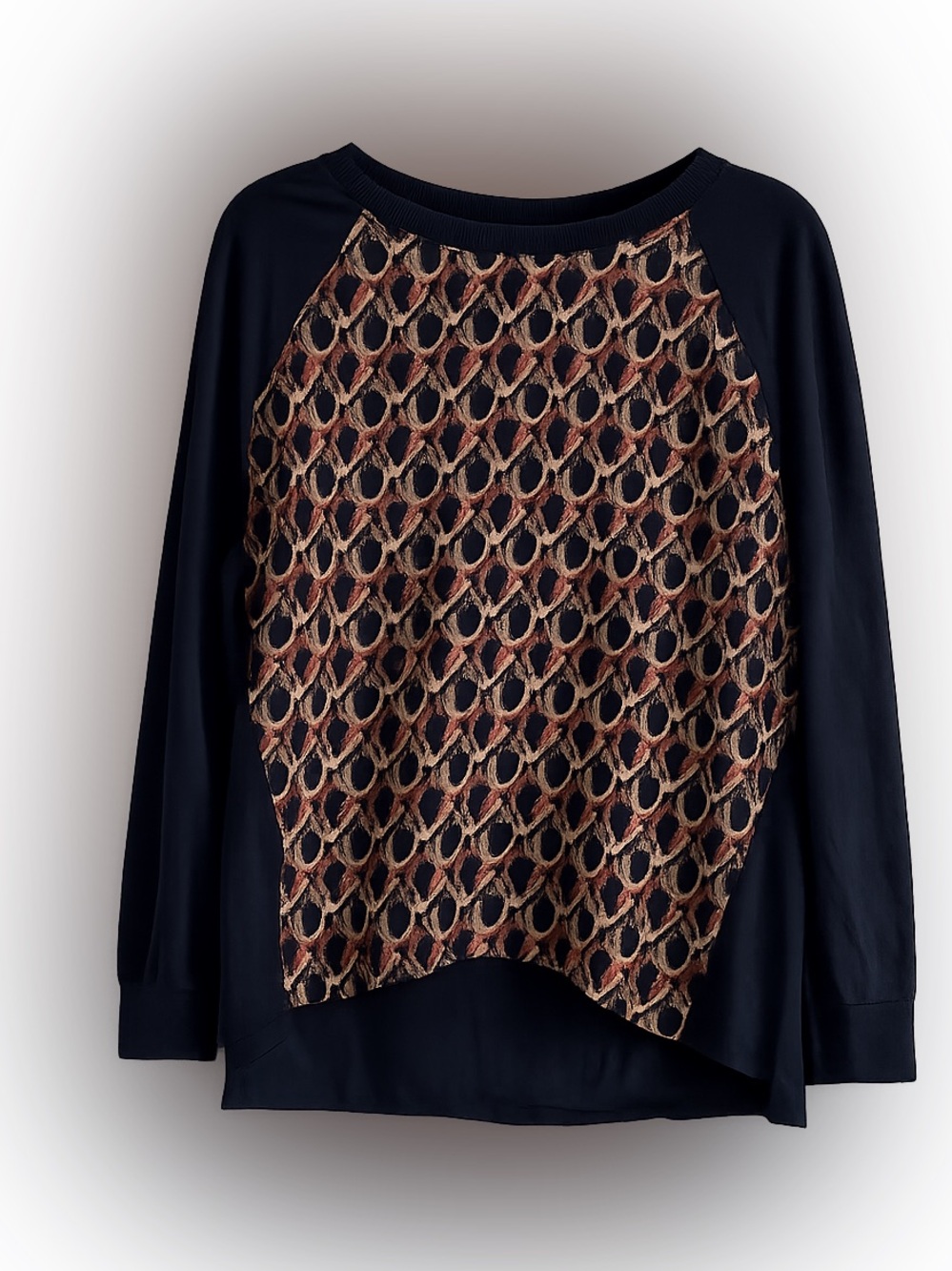Vintage Navy with orange paisley print Cotton Polyester crew neck sweater size M